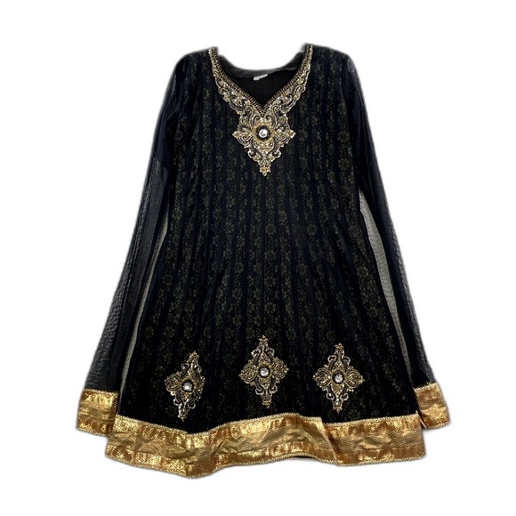 The Unbranded Brand Dresses & Skirts - Women Indian Style Tunic Dress XL Black Gold Long Sleeve Beaded Cocktail Outdoor